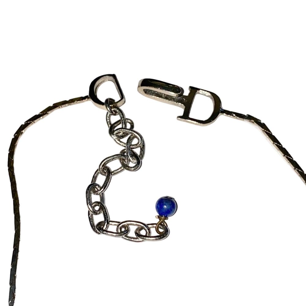 VTG Galliano Christian Dior Silver Metal Lapis Lazuli Flower Ring & Necklace Set - Picture 6 of 14